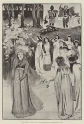 Rey Arturo, en el Lyceum, la fiesta de mayo de la reina en el bosque de espino blanco